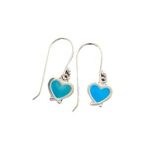 NWT Penny & Piper Bright Y2K Chic Dangly Silver Blue Heart Earrings